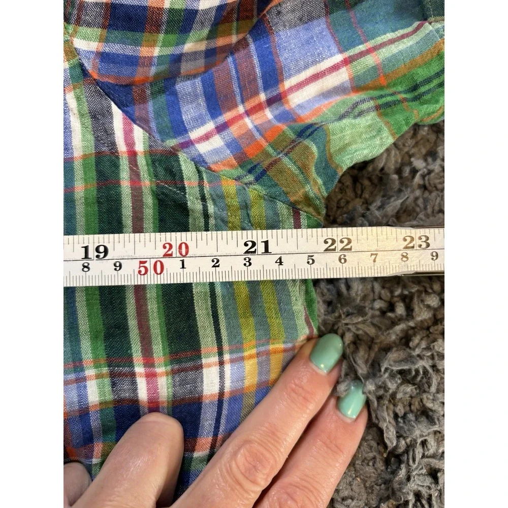 Polo Ralph Lauren Shirt short-sleeve green plaid linen button-down Mens L